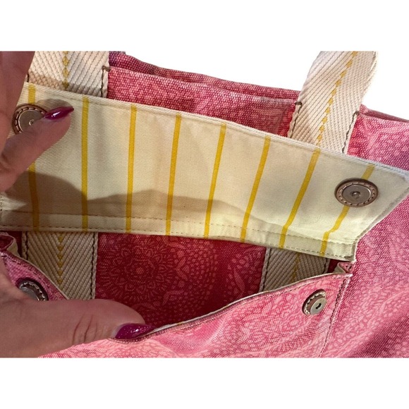 Fossil Lena Canvas Pink Orange Large Double Handles Tote Bag Overnight Carry All - Picture 4 of 16